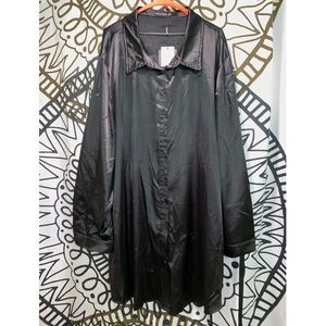 Pretty Little Thing Black Satin Button Shirt Dress